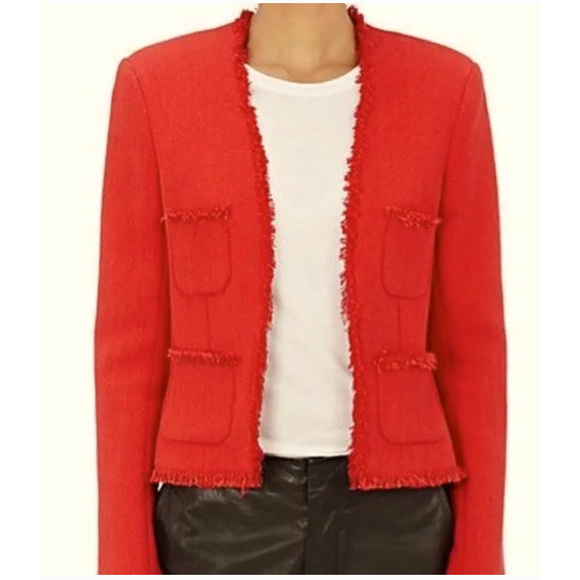 L'agence Jackets & Blazers - L'AGENCE Red Agnes Cropped Tweed Jacket